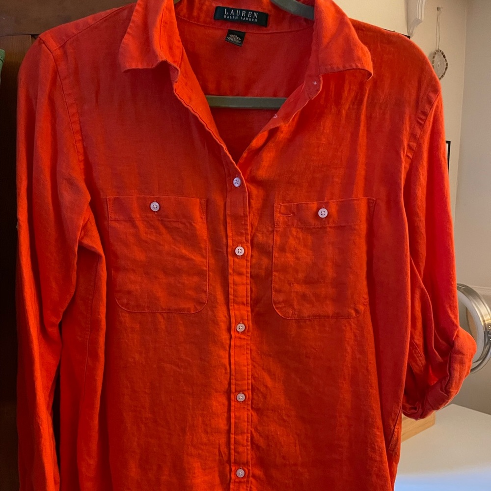 Lauren by Ralph Lauren deep orange button up collar